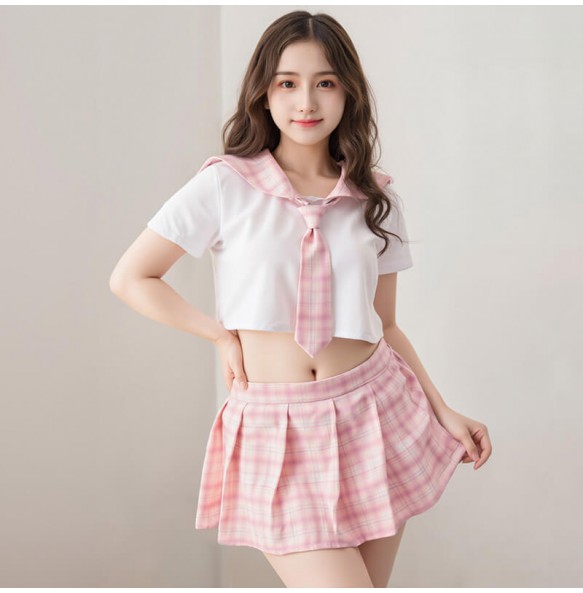 FEE ET MOI - Japanese Plaid Innocent Schoolgirl Outfit (Plus Size - White Pink)